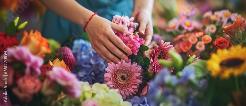 Eine Floristin bei der Arbeit. Das binden von Blumensträußen 