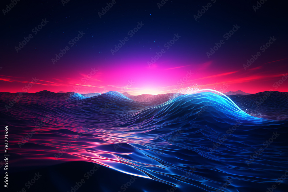 Abstract dark background with vibrant blue and purple waves