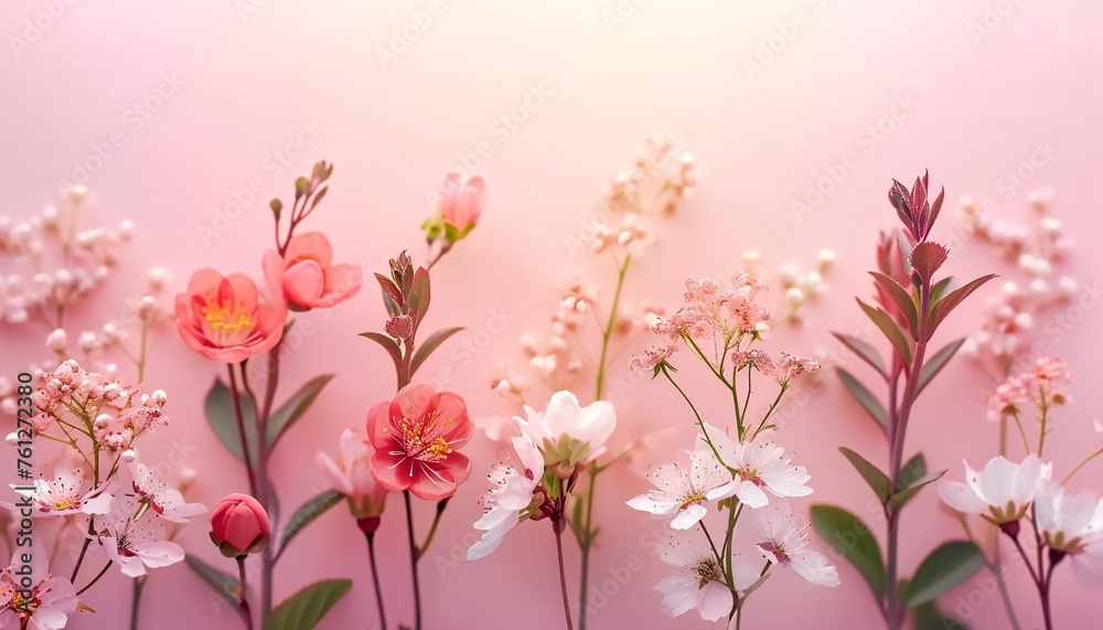 Delicate Cherry Blossoms Against Pink Background