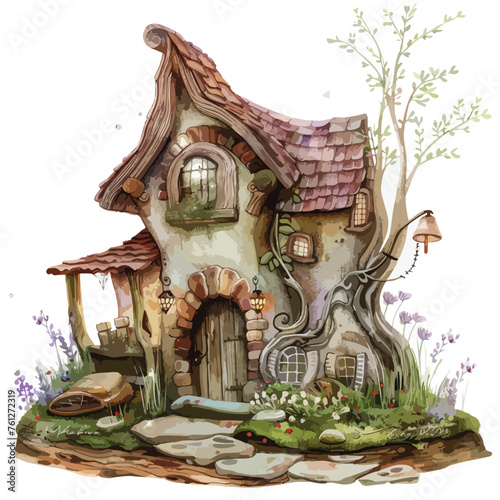 Tiny Fairy House Clipart isolated on white background