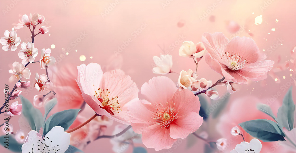 Delicate Cherry Blossoms Against Pink Background Delicate Cherry Blossoms Against Pink Background