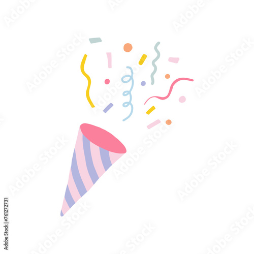 Colorful Confetti Erupting From a Festive Firecracker on a White Background