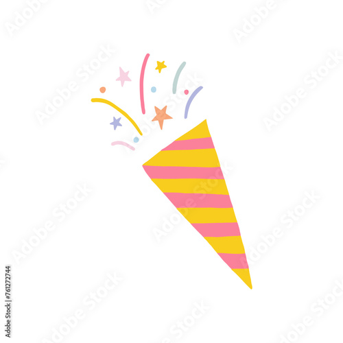 Colorful Confetti Erupting From a Festive Firecracker on a White Background