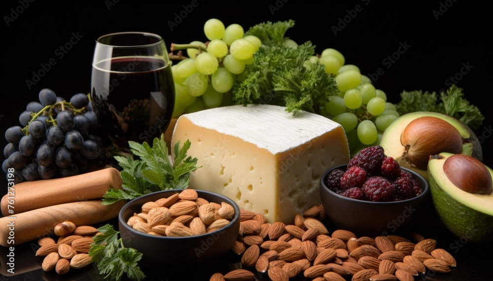 a captivating arrangement of dairy products against a rich, velvety backdrop, evoking a sense of luxury and indulgence