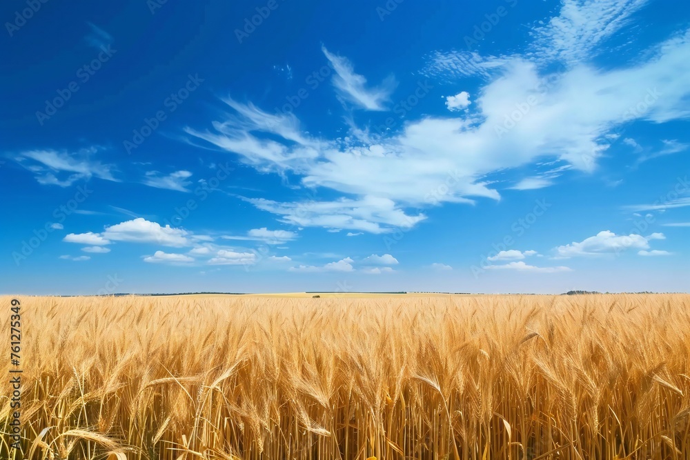 Golden Wheat Field Under a Blue Sky in Summer