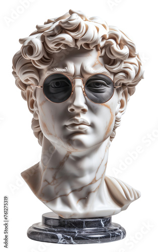 Historical vintage statue glasses with cracks on an isolated transparent background