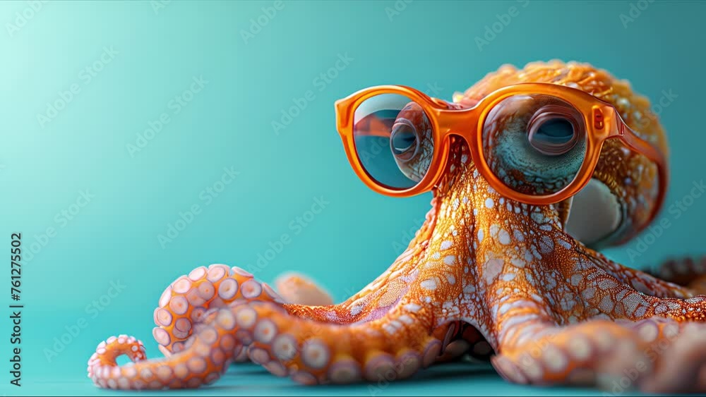 Funny octopus wearing sunglasses in studio with a colorful and bright ...