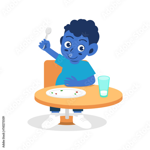 Cute little kid feel full stop to eat