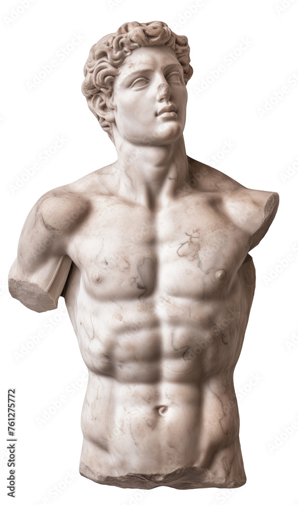 Fototapeta premium Historical vintage statue with cracks on an isolated transparent background