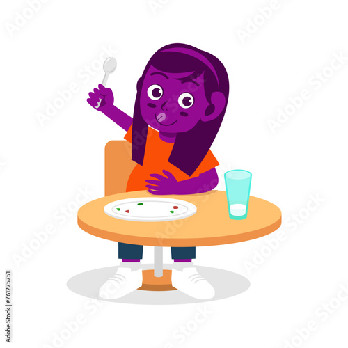 Cute little kid feel full stop to eat