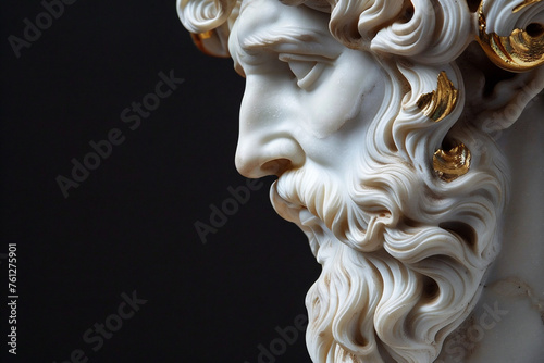 White marble sculpture, gold, gilding, isolated on black background.