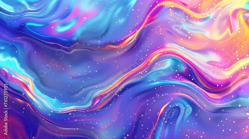 A vibrant holographic texture background with colorful liquid splashes flowing.