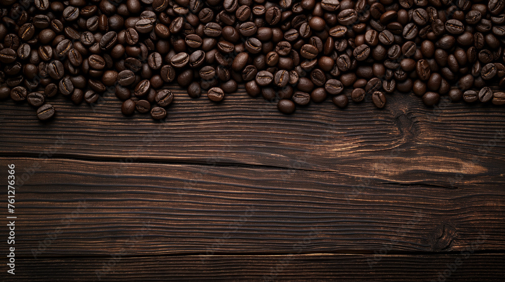 Coffee beans on rustic brown wood background Coffee beans on rustic brown wood background