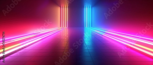 Abstrakter Neon Hintergrund, Raum mit Neon Linien Lichtern 
