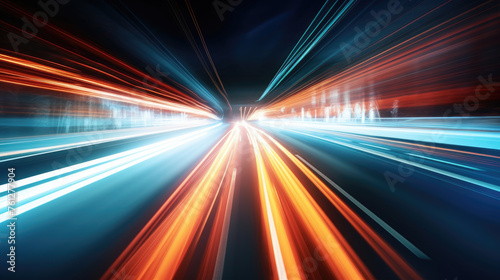Abstract light background City road light, night highway lights, traffic with highway road motion lights, long exposure, blurred image