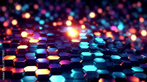 Abstract background hexagon pattern with glowing lights  front view  hyper realistic
