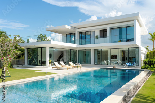 Modern style villa with swimming pool and garden