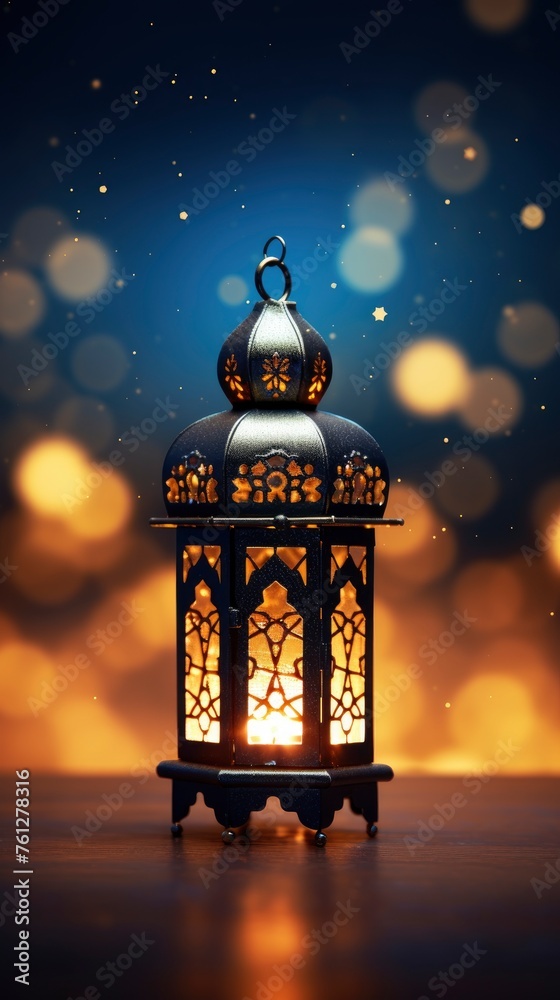 Eid Mubarak Ramadan Kareem - islamic muslim holiday background with eid lantern or lamp with generative ai Eid Mubarak Ramadan Kareem - islamic muslim holiday background with eid lantern or lamp with generative ai