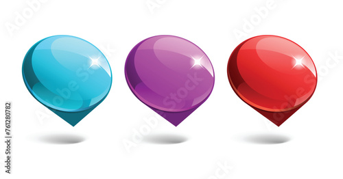 3D illustration of red, blue and purple speech bubble. Glossy speech bubble high quality vector.