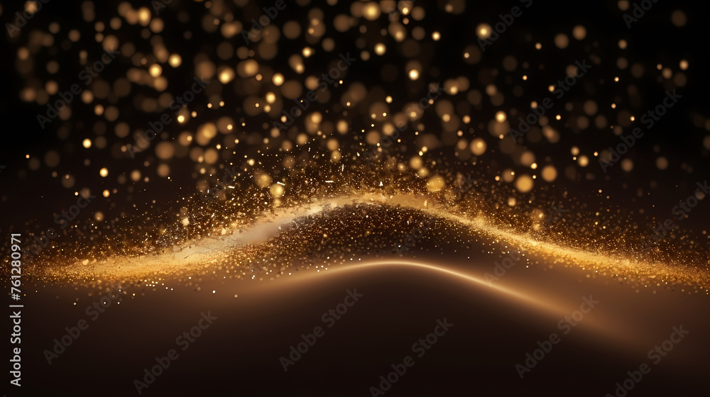 Dynamic explosion of golden glitter and dust Dynamic explosion of golden glitter and dust