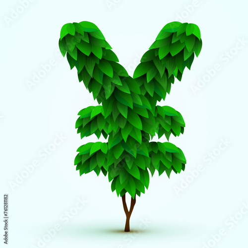 Yuan sign made from leaves. Concept of business and investment.
