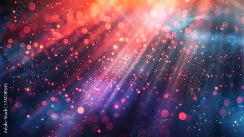 Abstract background with bokeh lights and rays of light in purple, blue, pink colors. Background design for presentation, banner or poster © Oksana