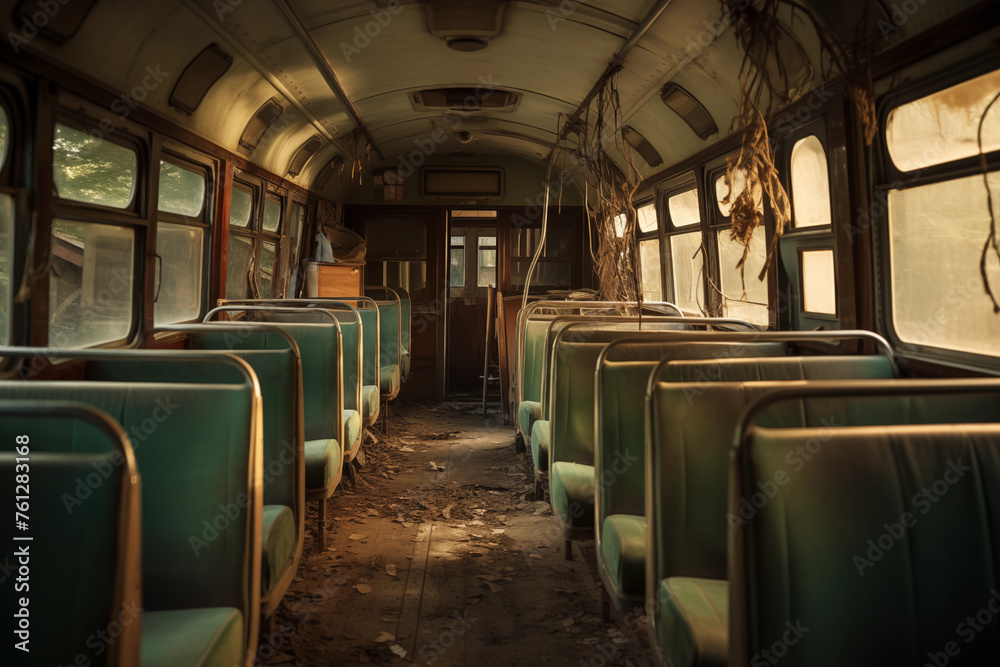 Interior of old abandoned bus