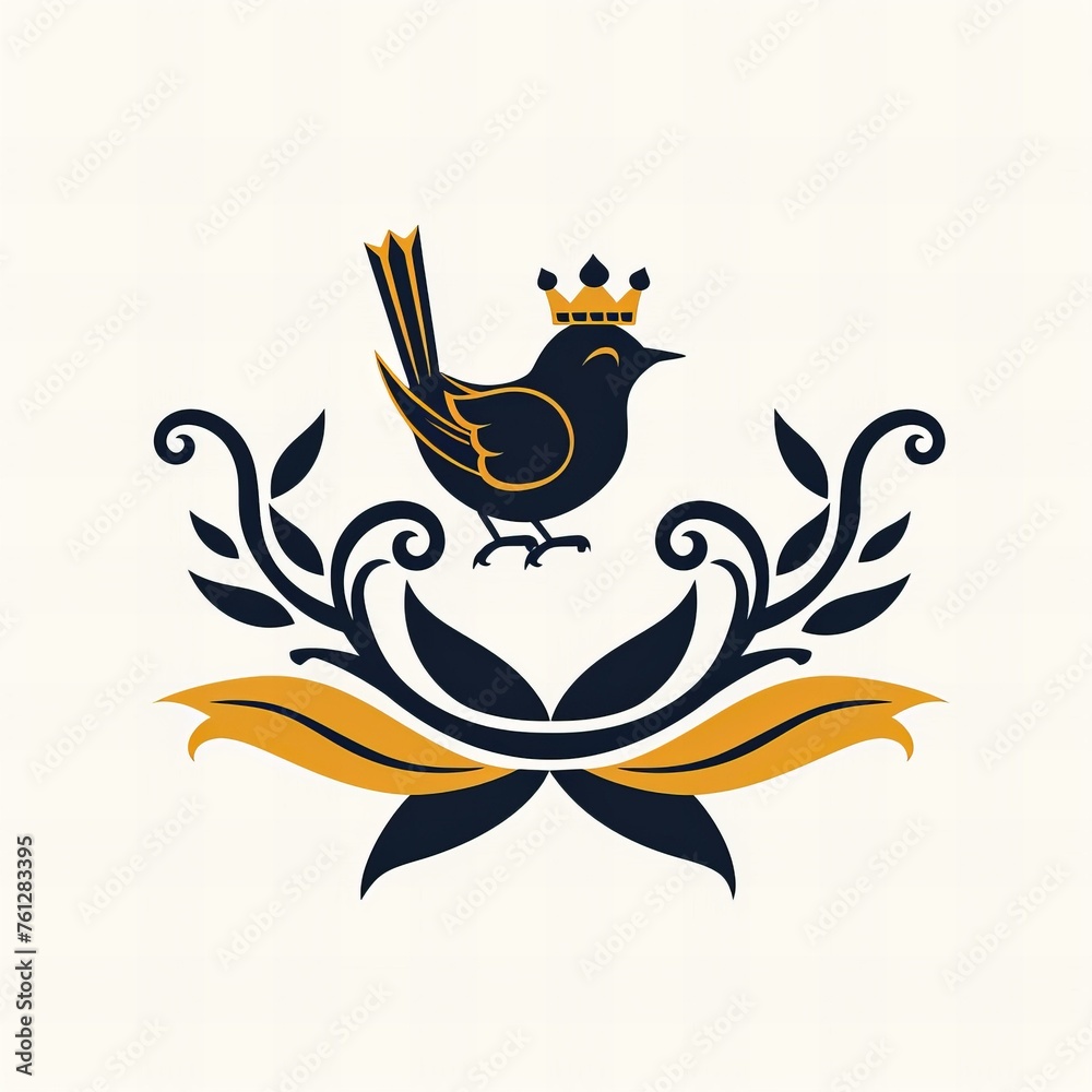 Flat vector logo of a crown with a bird