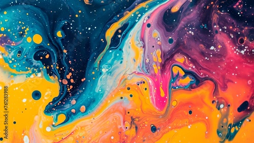 Colorful paind splashes on the dark blue background photo