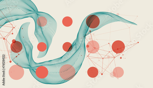 The abstract wave is made in a frame style. Template for science and technology presentation. Hand drawn vector art.