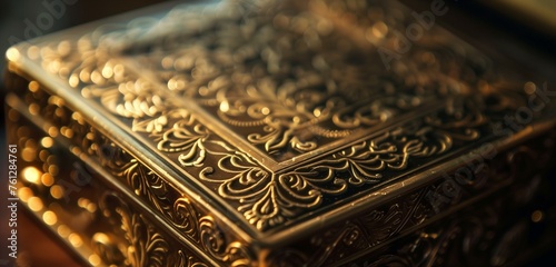 Close-up of a small, elegant gift box, its intricate details captured with precision.