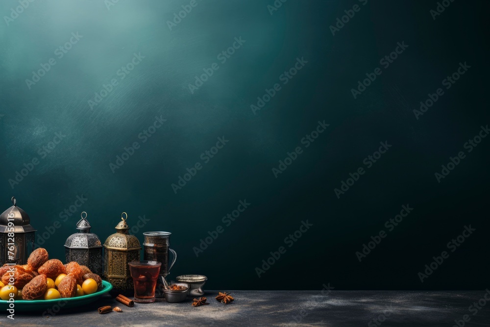 Ramadan iftar table with copy space with generative ai Ramadan iftar table with copy space with generative ai