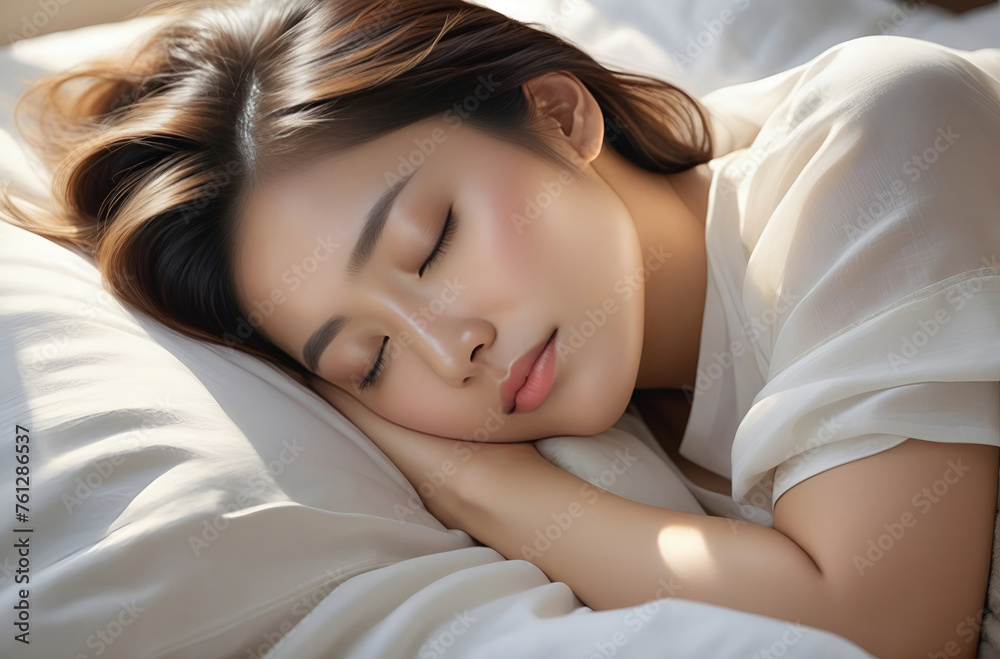beautiful female sleeping peacefully in her bedroom with nature light beautiful female sleeping peacefully in her bedroom with nature light