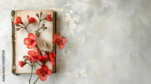 Dainty red flowers with book