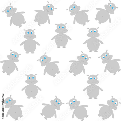Grey hippos. A set of cute hippos in cartoon style. Vector illustration
