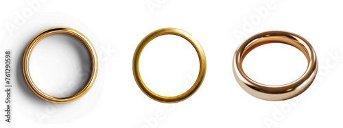 a wedding ring top view, realistic, golden, thick, beautiful, on transparency background PNG