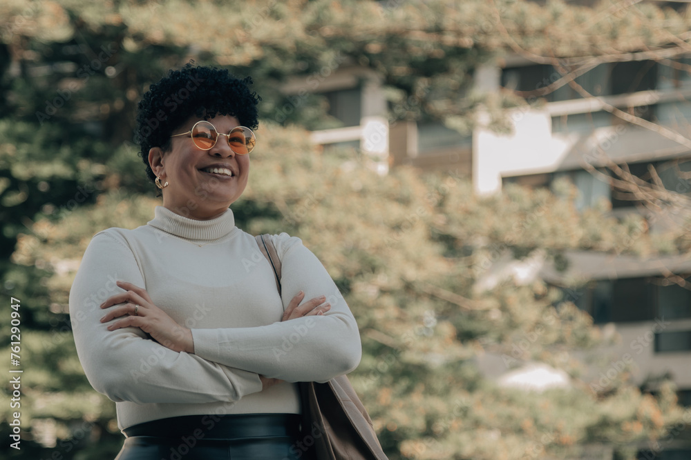 Fototapeta premium middle aged woman with arms crossed outside