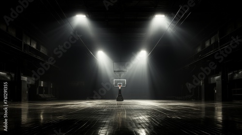 Grand basketball arena in the dark.