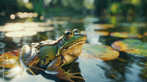 common water frog on a green pond  the frogs are also known as the European common frog or European grass fro
