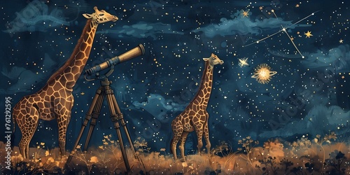 Giraffe Astronomer s Stargazing Adventure in the Enchanting Cosmos