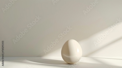 Minimalist White Pearl Easter Egg on Soft Shadow Background