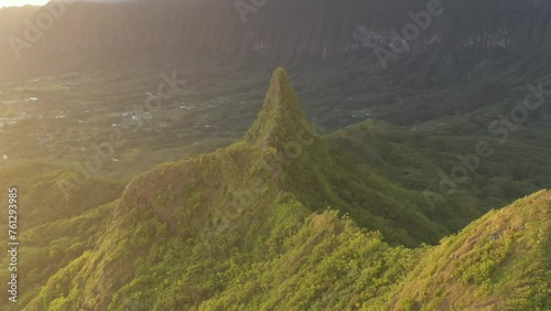 View of the third peak from Mt. Olomana along the three peaks hiking trail in Kailua, Hawaii