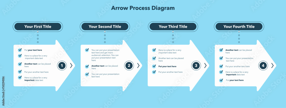 Arrow process diagram with four stages - blue version. SImple ...
