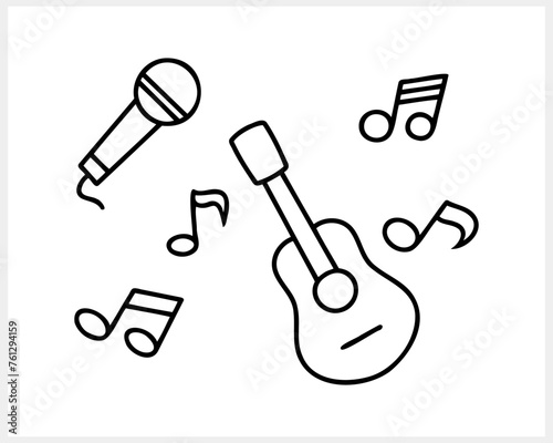 Sketch microphone, guitar, music note icon Doodle clipart Vector stock illustration EPS 10