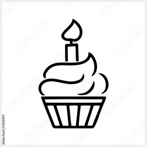 Stencil cake icon isolated. Doodle cake for birthday celebration with candle. Vector stock illustration. EPS 10