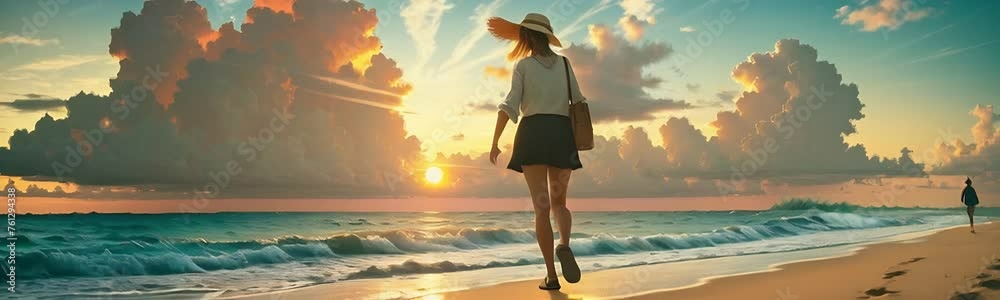 sunset golden hour a woman walking on the beach at sunset, in the style of masterpiece, cinematic sunset golden hour a woman walking on the beach at sunset, in the style of masterpiece, cinematic
