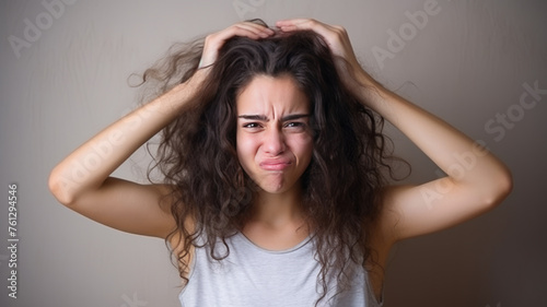 Frustrated Young Lady with Tangled Hair