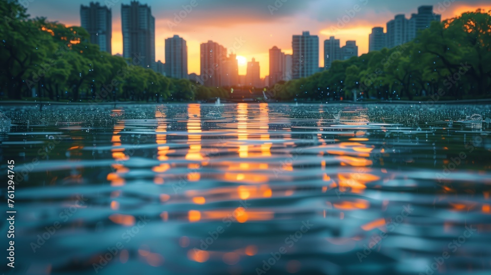 Fototapeta premium The Sun Setting Over a Lake
