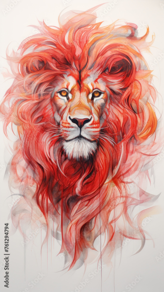 Background with an image of a fiery lion on white.