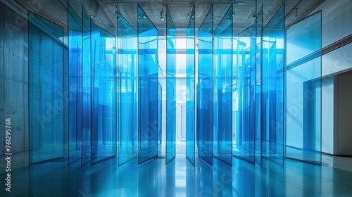 Blue glass partition. Generative AI